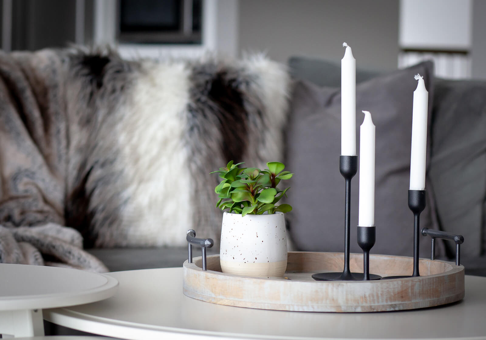Custom Living Room Coffee Table & Candles